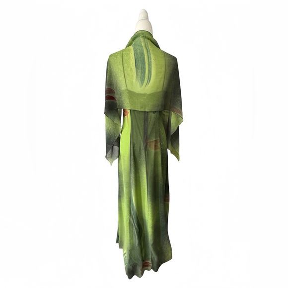 Brazil Boutique Green Ombre Maxi Dress Fairy Mermaid Y2K Silk Look Strappy G L - Picture 7 of 15
